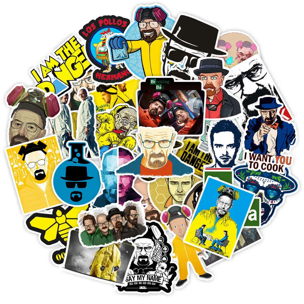 10/30/50pcs Breaking Bad TV Show Stickers PVC Waterproof Toy Graffiti Kid Stickers Skateboard Guitar Suitcase Luggage Car Decal