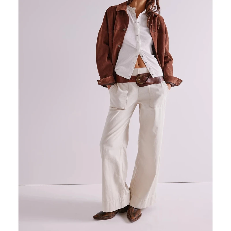 Womens Wide Leg Denim Jeans Stretchy High Waisted Baggy Full Length Pull-On Y2k Denim Pants Trousers with Pockets