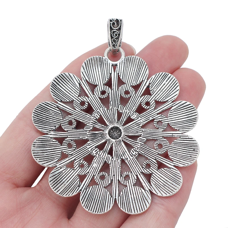 2pcs Silver Bohemian Large Spiral Swirl Vortex Flower Charms Pendants For DIY Necklace Jewelry Making Findings