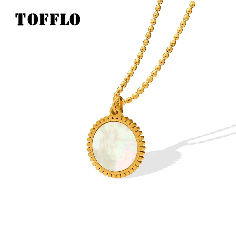 TOFFLO Stainless Steel Jewelry White Sea Shell Pendant Necklace Women's Simple Clavicle Chain BSP814