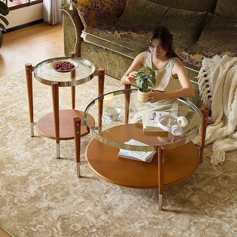 

Coffee table, tea table, living room, household balcony, small apartment, light luxury, high-end solid wood glass, medium