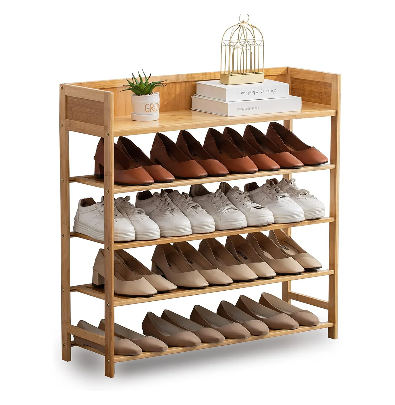 Wholesale 5 Tier Modern Bamboo Shoe Rack Organizer for Entryway,Stackable Foldable Natural Shoe Organizer for Hallway Closet