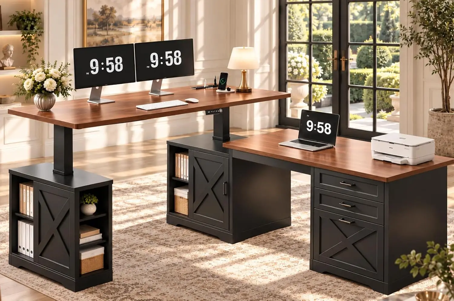Farmhouse L Shaped Standing Desk with Storage 67