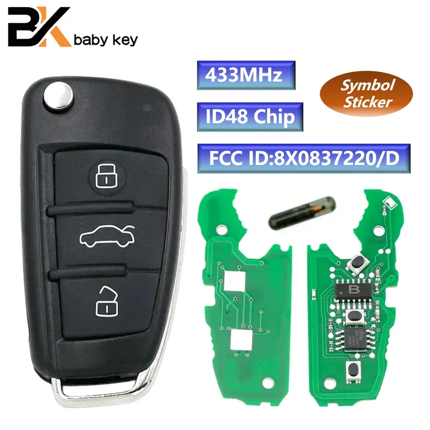 BB Key for Audi A1 Q3 2012 2013 2014 2015 2016 433MHz ID48 Chip FCC ID:8X0837220/8X0837220D Flip Remote Car Key