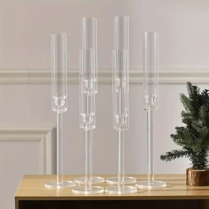 5 Pcs/set Clear Acrylic Taper Candlestick Holder Tall Single Stem Candle Stand Wedding Table Centerpiece Decor Candelabra