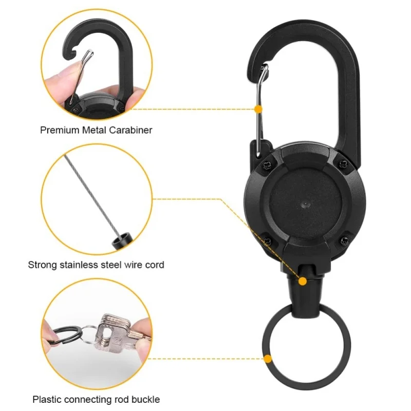 في الهواء الطلق قابل للسحب المفاتيح الثقيلة حلقة تسلق شارة حامل قابل للسحب ID شارة كليب بكرة مفتاح سلسلة للتخييم الصيد #3