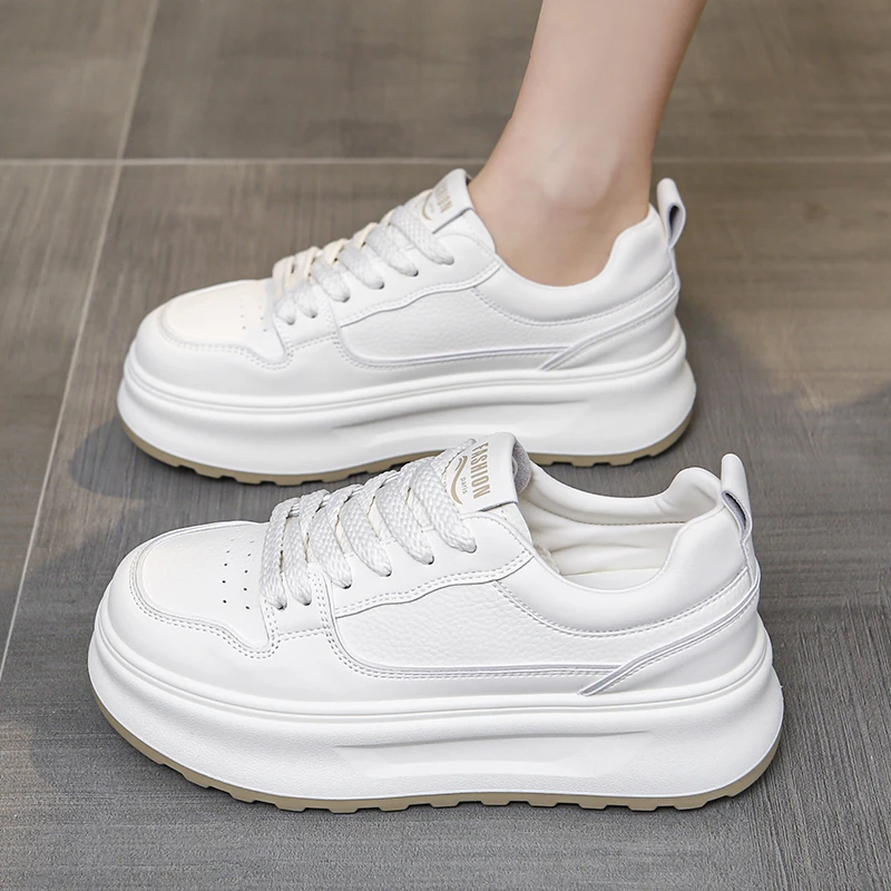 2025 novo u couro feminino branco casual mulher vulcanizar tênis respirável esporte caminhada correndo plataforma sapatos planos