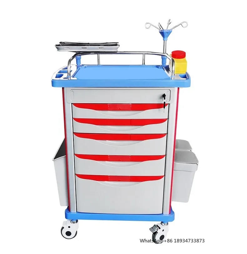 MT MEDICAL 5 drawer hospital furniture abs emergency trolley cart