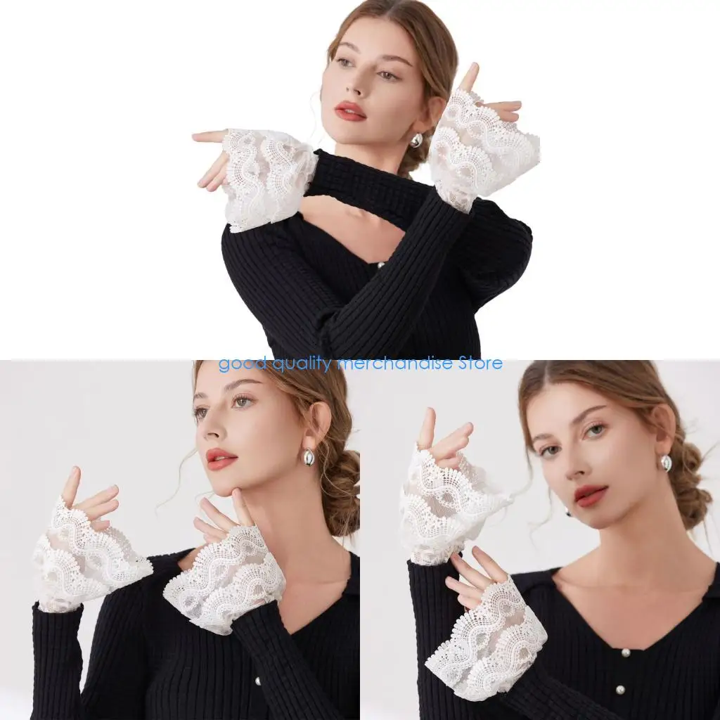 Y5JD Elegante estensione maniche braccio donna pizzo maniche finte decorazione braccio per camicetta