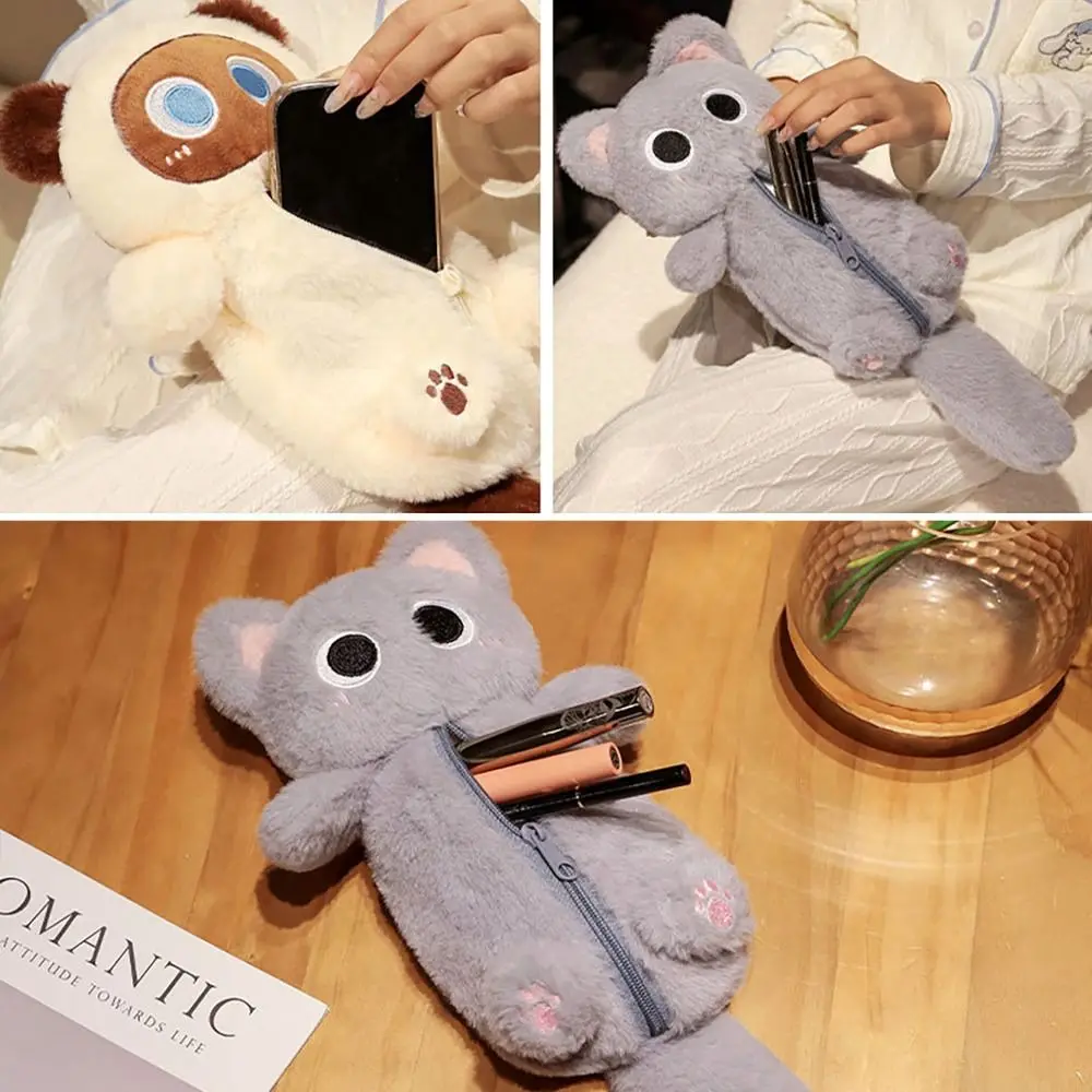 

Cartoon Large Capacity Pen Bag Cat Multifunctional Pencil Case Plush Stationery Organizer