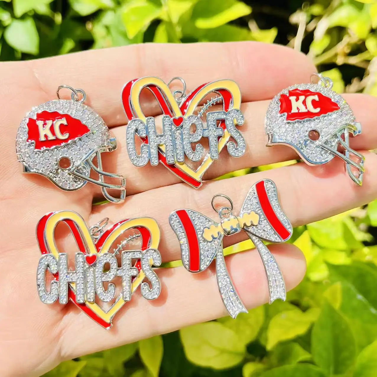 5Pcs Zirconia Pave Gold Plated Copper Charms Set Rugby Football Sports for DIY Bracelets Necklaces Jewelry Making