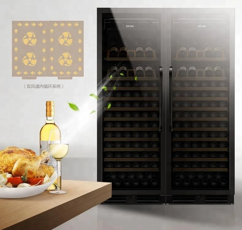 5-20C° Large 300 Bottles Luxury Double Door Red Humidity& Temperature Controlled Wine Cooler Cabinet Refrigerator Cellar
