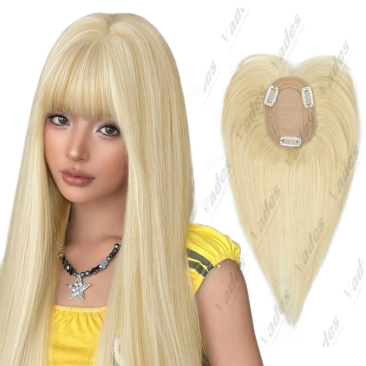 

Топперы с челкой, 3D кружевные заколки в шиньонах, 100% настоящие человеческие волосы для женщин, повседневный топпер для истонченных серых волос