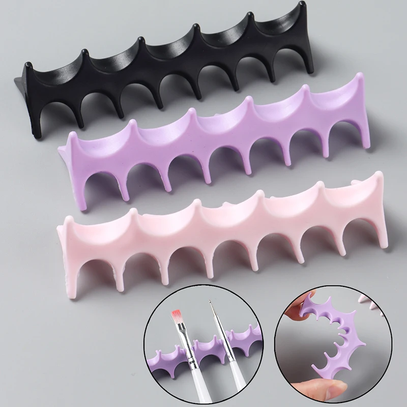 

5 Grid Nail Brush Holder Soft Fishbone Stand Salon Pen Rack Accessory Brushes For Manicure Tools Silicone Nail Art Brush Holder