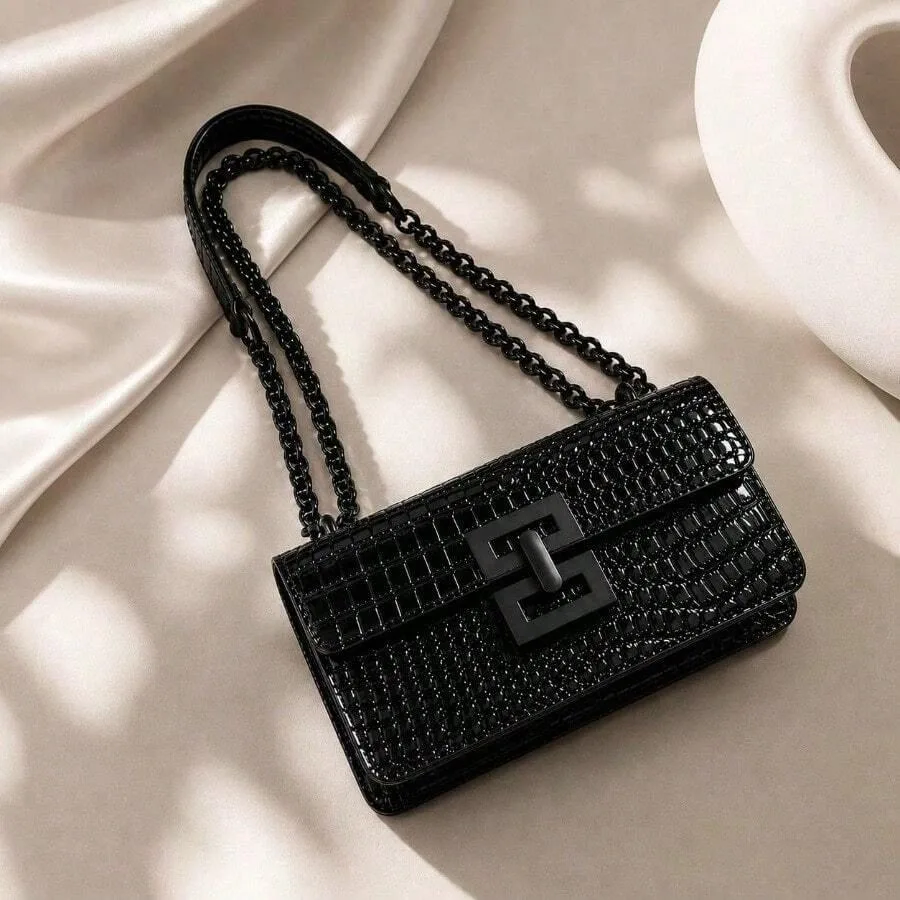 Mini Fashionable Women's Retro Shoulder Bag, Metal Chain Lightweight Crossbody Bag, PU Material, Casual Flap Square Bag