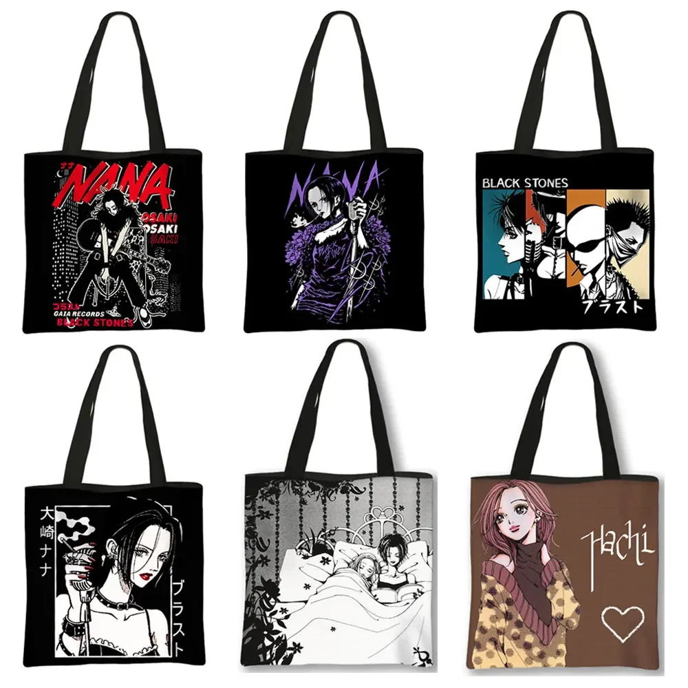 Black Stones NANA Osaki Totes Bag Anime Women Handbags Large Capacity Shoulder Bag Ladies Reusable Shopping Beach Bags Gift