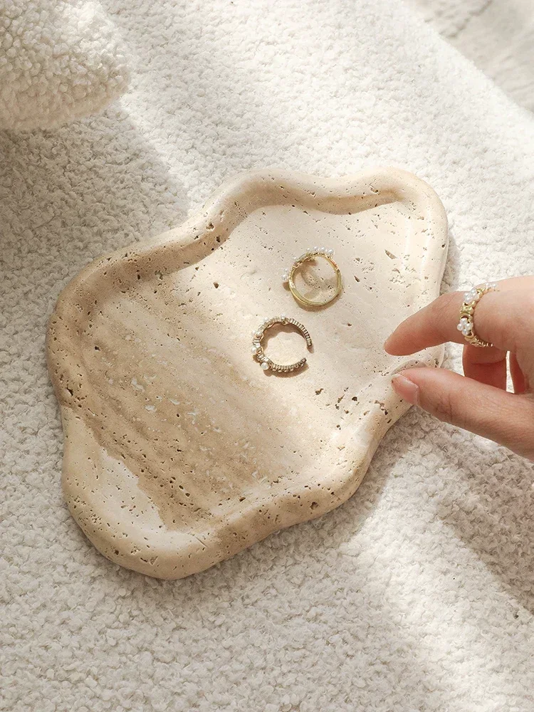 

AhunderJiaz Wabi-sabi Nordic Style Travertine Storage Tray Entryway Storage Tray Decorative Ornament Home Storage Decoration