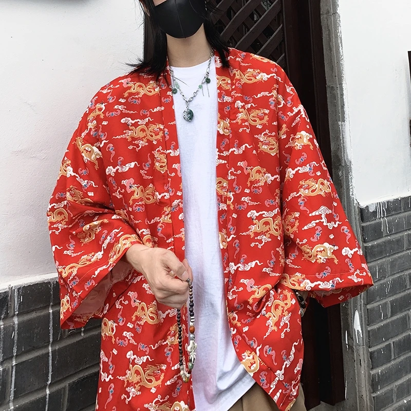 Chinese Men's Hanfu Japanese Kimono Cardigan Jacket Ancient Style Ukiyoe Ancient Costume Robe Cape