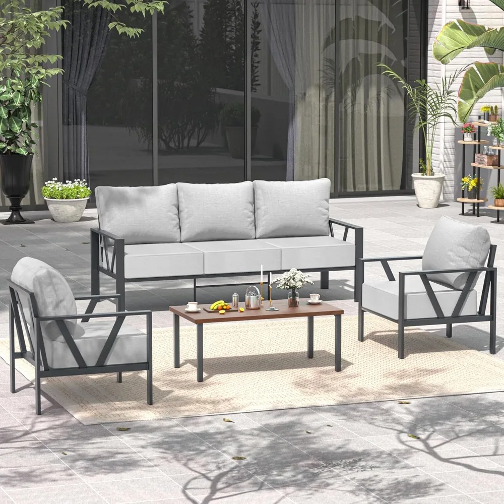 

4-Piece Modern Patio Set – Metal Frame Conversation Seating with Coffee Table​