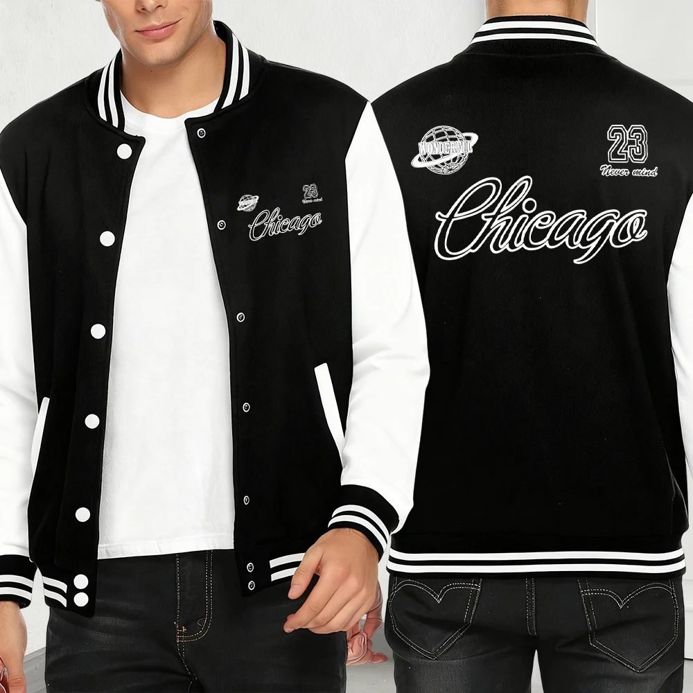

Chicago Number 23 Print Jackets Men Autumn Fashion Personality Streetwear Casual Creative Clothing Vintage Pocket Jacket