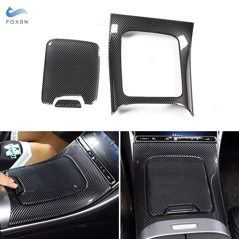 

For Mercedes Benz C Class W206 2022 2023 LHD Car Center Gear Shift Panel Water Cup Holder Cover Trim Decorative ABS Carbon Fiber
