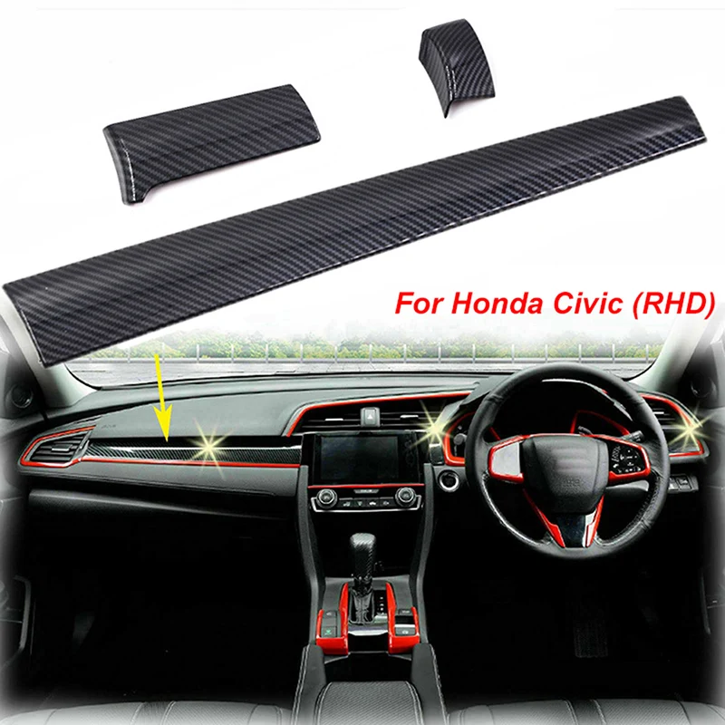 

3Pcs Right Hand Drive Car for Honda Civic 10th Gen 2016-2021 Console Center Dashboard Frame Strip Cover Trim Interior Stickers
