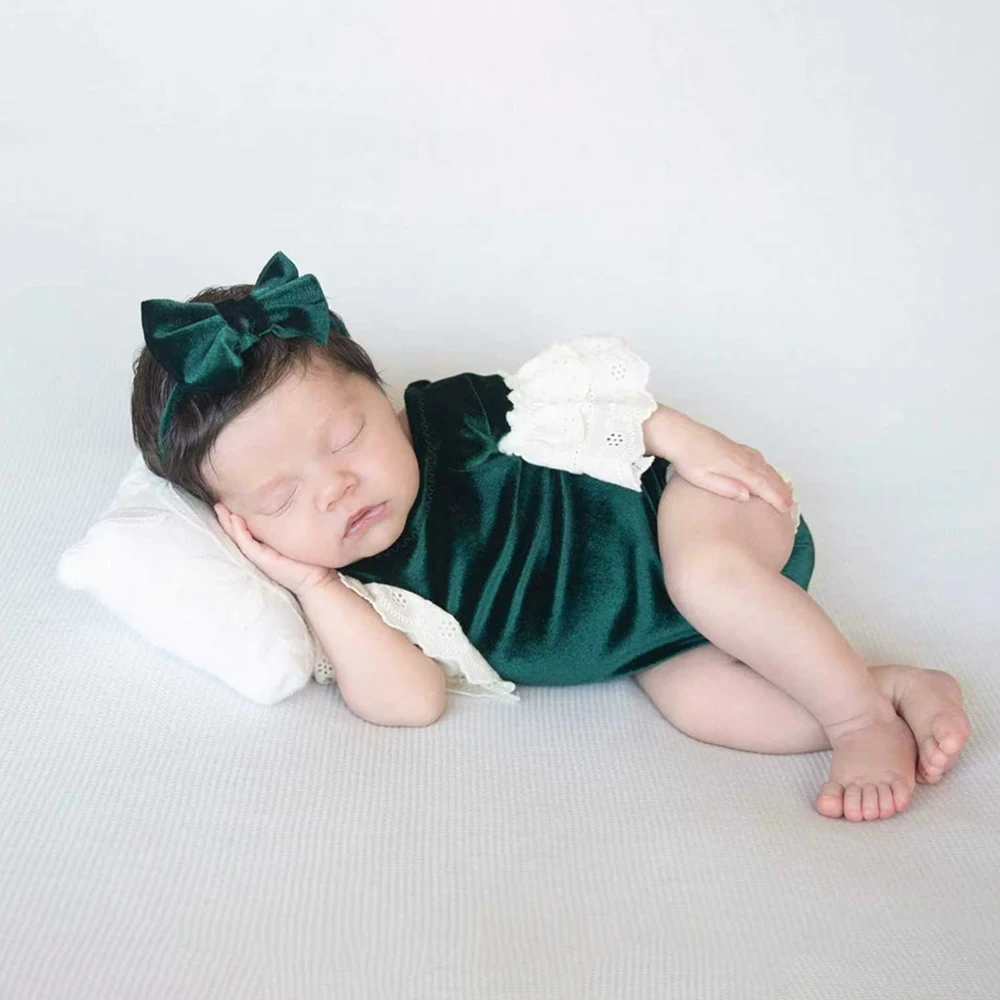 Baby Girl Velvet Newborn Romper Set Christmas Photo Prop Infant Photography Outfit Newborn Photo Shoot Clothes