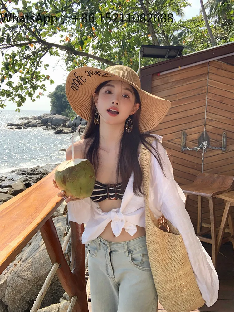 LLY letter embroidery big brim straw hat children seaside vacation sun protection sunshade vacation beach hat summer