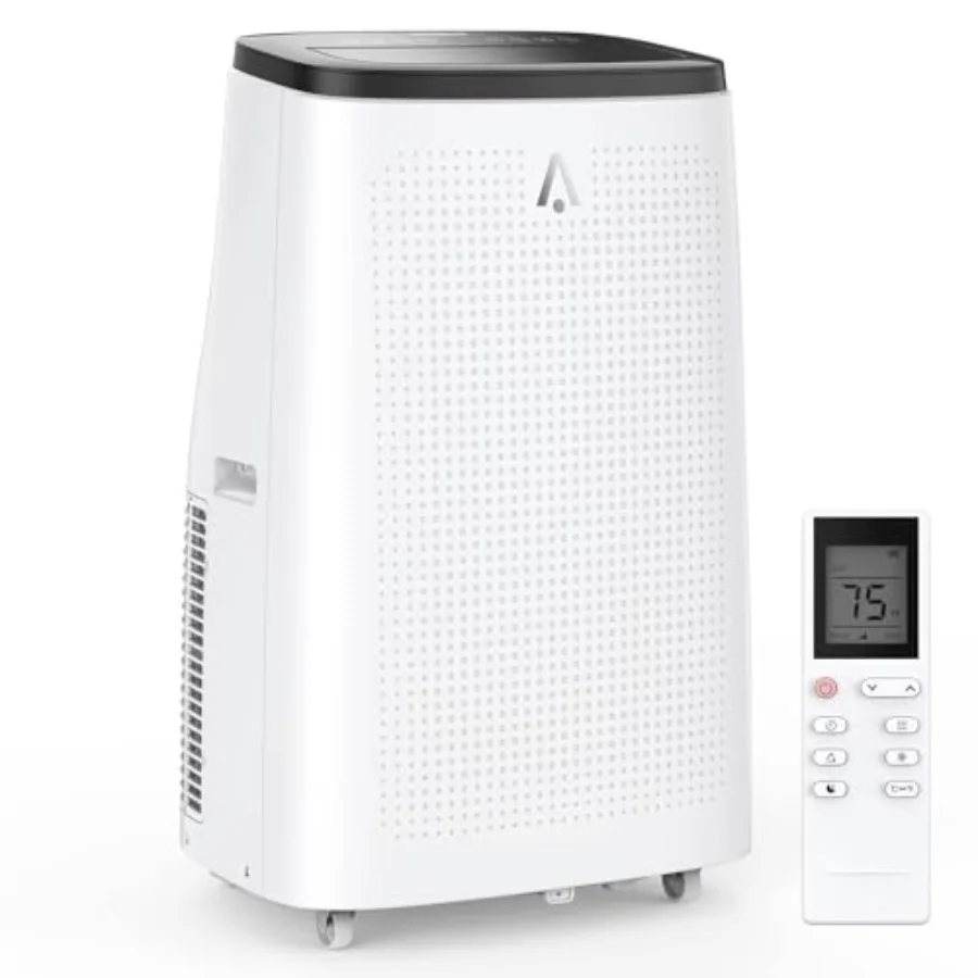 Portable air conditioner for home use, aluminum housing, white, 14000 BTU cooling capacity with remote control, 3-in-1 function