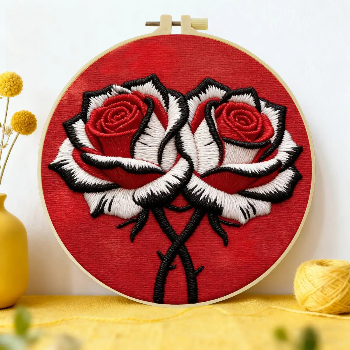 1 Stück 20X20CM/15X15CM 7,87/6,3 Zoll Rosenblumen-Stickerei-Starter-Kit DIY-Kit DIY-Stickerei-Set Handarbeiten Nähkunst – Detail 2
