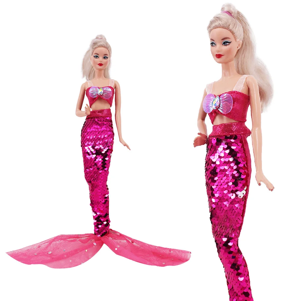 One Set Doll Cosplay Clothes Similar Fairy Tale Mermaid Tail Wedding Dress Gown Party Outfit For 30Cm Doll DIY Gift view 3