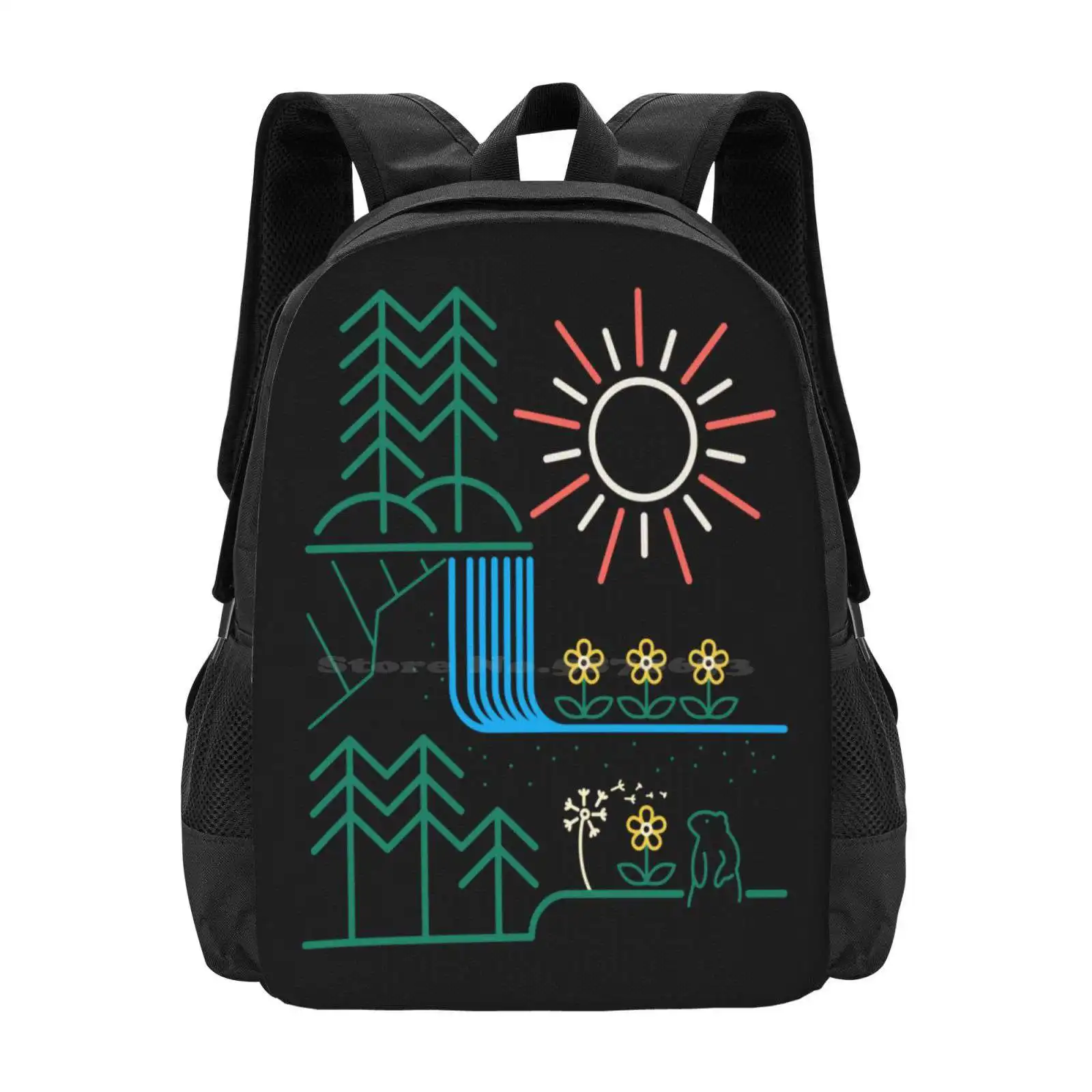 Wild Spring Day - Geometric, Spring, Groundhog, Forest, Flowers, Floral Hot Sale Schoolbag Backpack Fashion Bags Waterfall