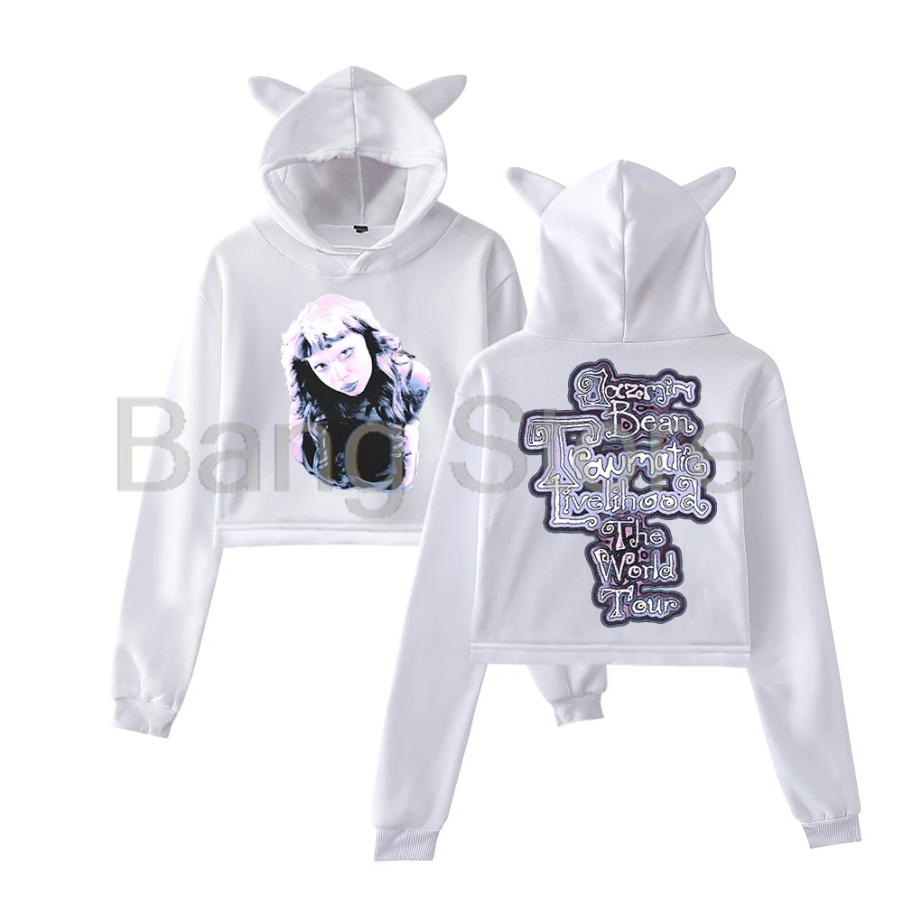 Jazmin Bean Traumatic Livelihood Tour Photo Cat Ear Hoodie Women Long Sleeve Sweatshirts Casual Streetwear Crop Tops