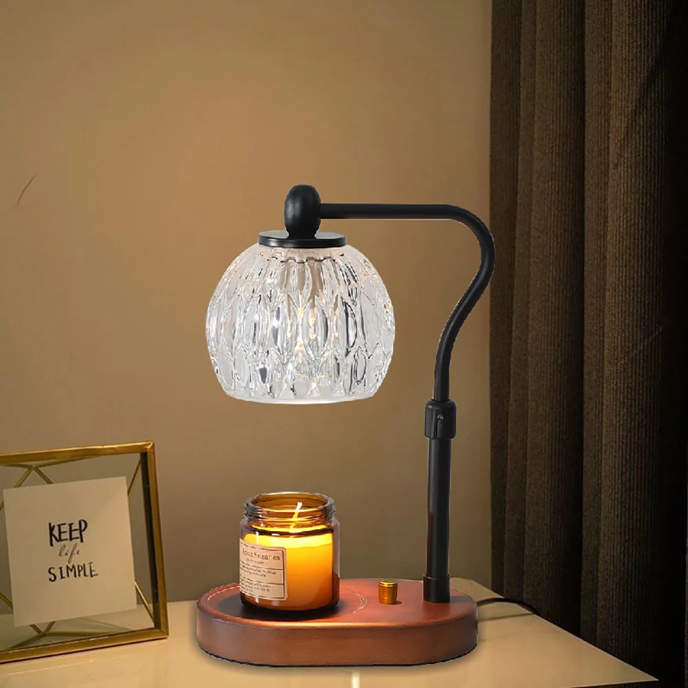 Wood Glass Table Lamp Vintage With Scented Wax Ambiance Decor Desktop Lights GU10 Knob Adjust Heating Aromatherapy Desk Lighting