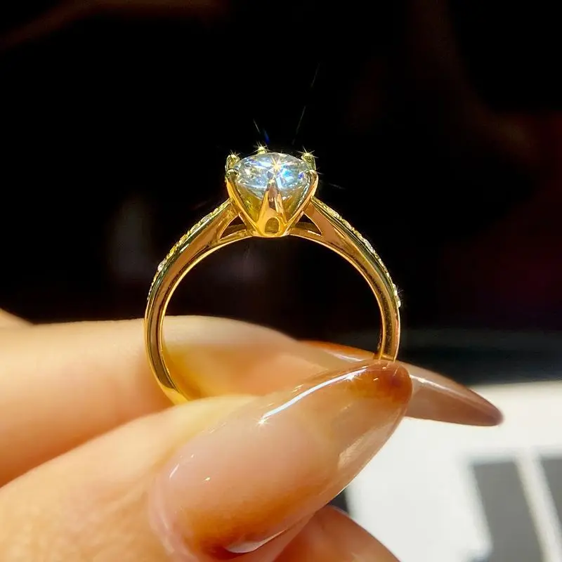 S925 فضة بريليانت 1CT VVS1 مويسانيتي مستدير خاتم الخطوبة الزفاف جودة عالية فاخرة غرامة مجوهرات للنساء #4