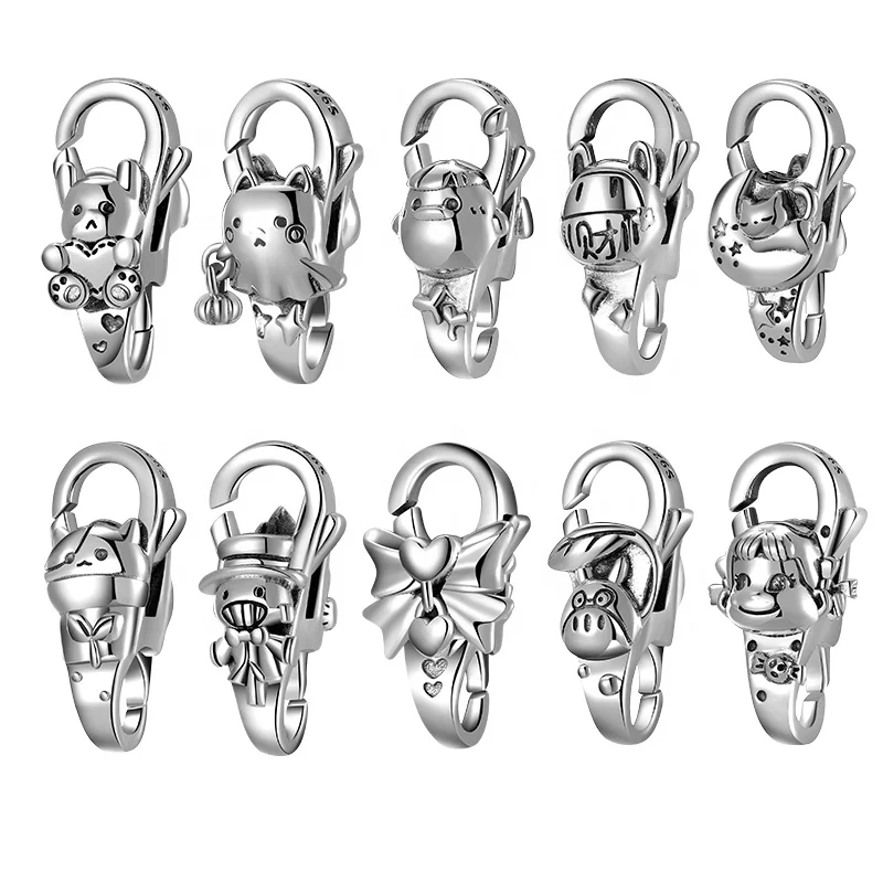 10 Styles Lobster Clasp Beads925 Sterling Silver Charm Bow Animal Girl Chrams Shape Fit Original  Charms Bracelet Jewelry