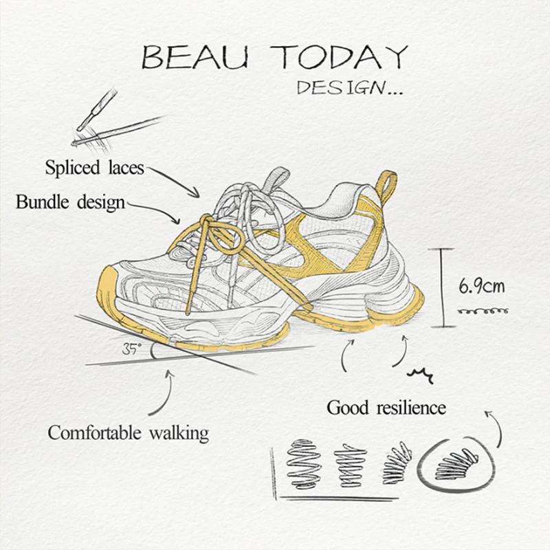 Women's Chunky Sneakers - Lace-Up Mesh and Synthetic Leather Trainers