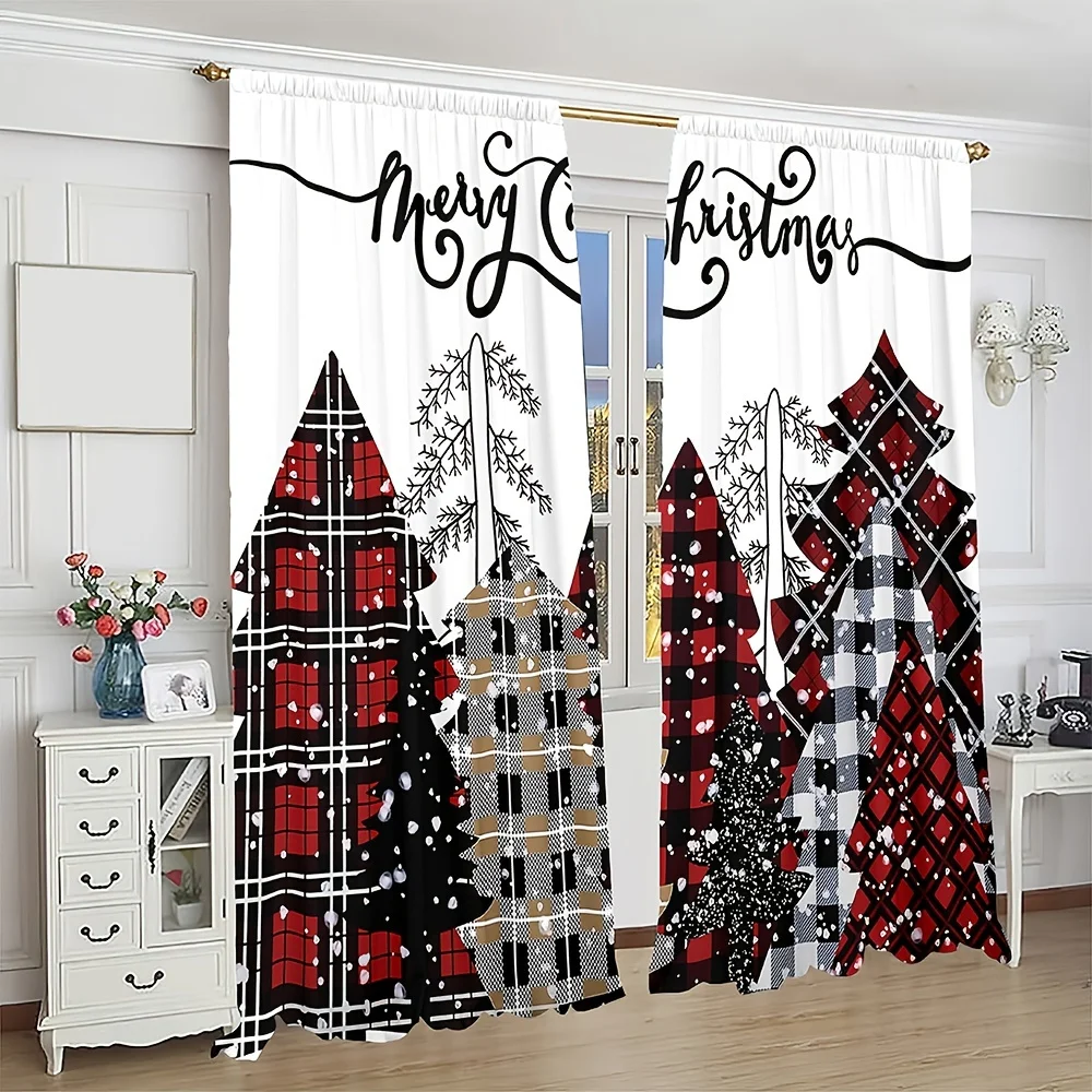 

Cartoon Santa Claus Merry Christmas Red Tree Window Curtains For Kids Bedroom Living Room Bathroom Kicthen Door Hall Home Decor