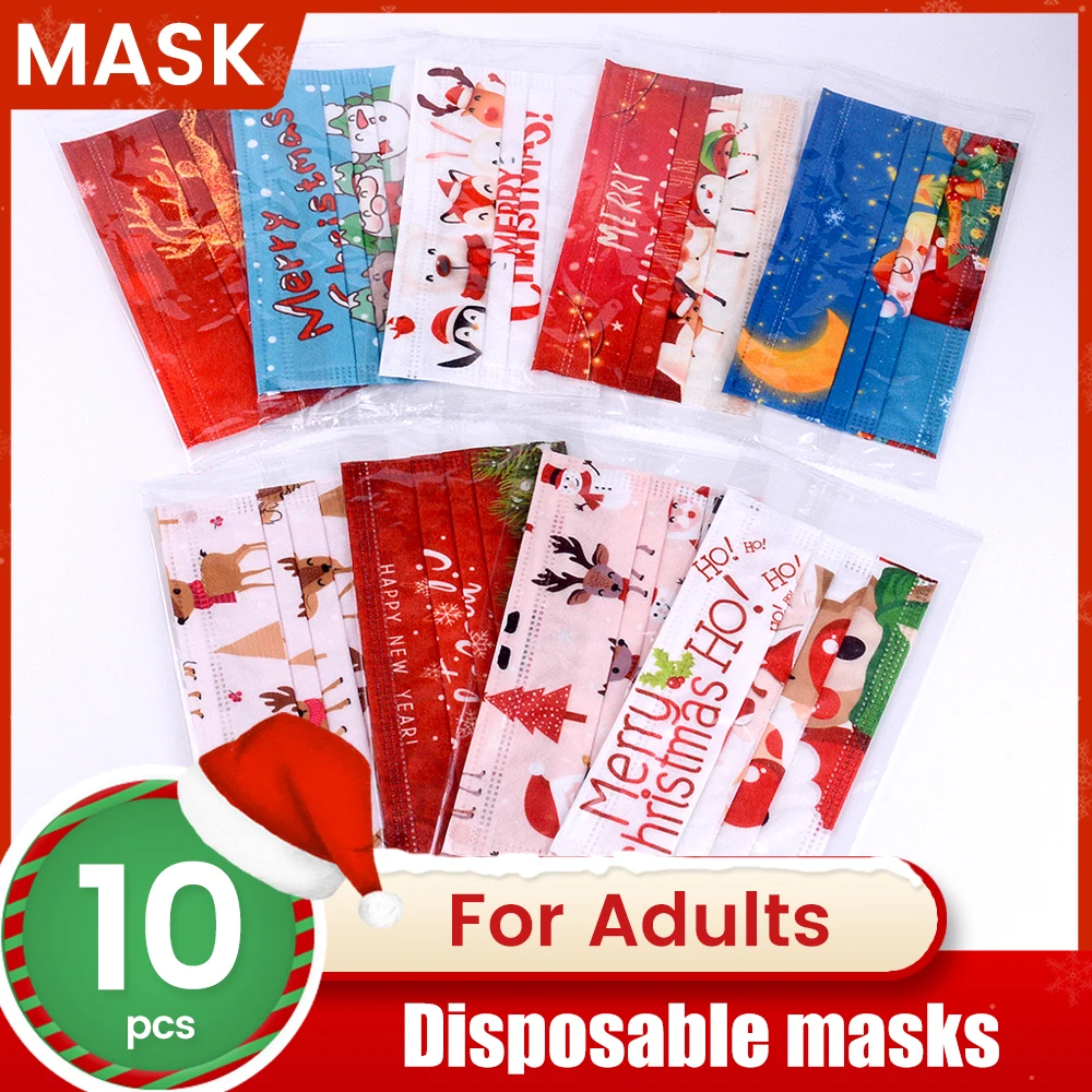 

10pcs Disposable Face Mask Adult Christmas Mask Printed Protective Mouth Masks Masque Mascarillas Desechables Halloween Cosplay