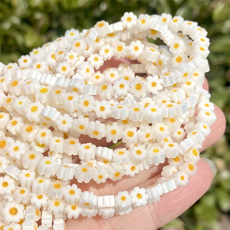 1pack White Daisy Handmade Glass Beads White Daisy Flower Floral Spacer Beads for Women Girls Jewelry DIY Accessories 4/6/8mm ﻿