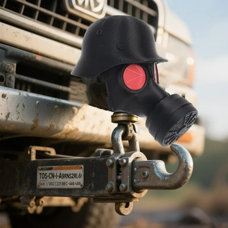3D Printed Trailer Hitch Ball Cover Prevent Receiver Tube From Rusting Trailer Hitch Cover with Steel Helmet and Gas Mask