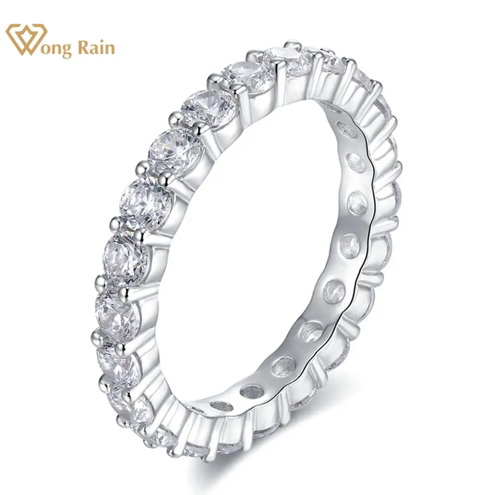 Wong Rain 100% 925 Sterling Silver High Carbon Diamonds Gemstone Wedding Band Romantic Couple Ring Fine Jewelry Gifts Wholesale