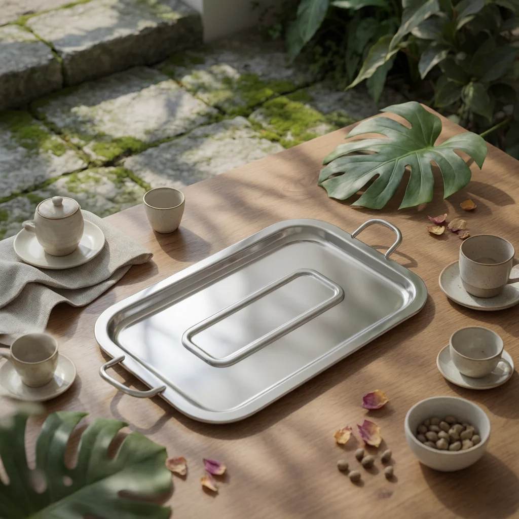 Stainless Steel Serving Tray Decorative Serving Tray with Handles Dishwasher Safe Shiny for Hosts, Tea Service, Bar Cart