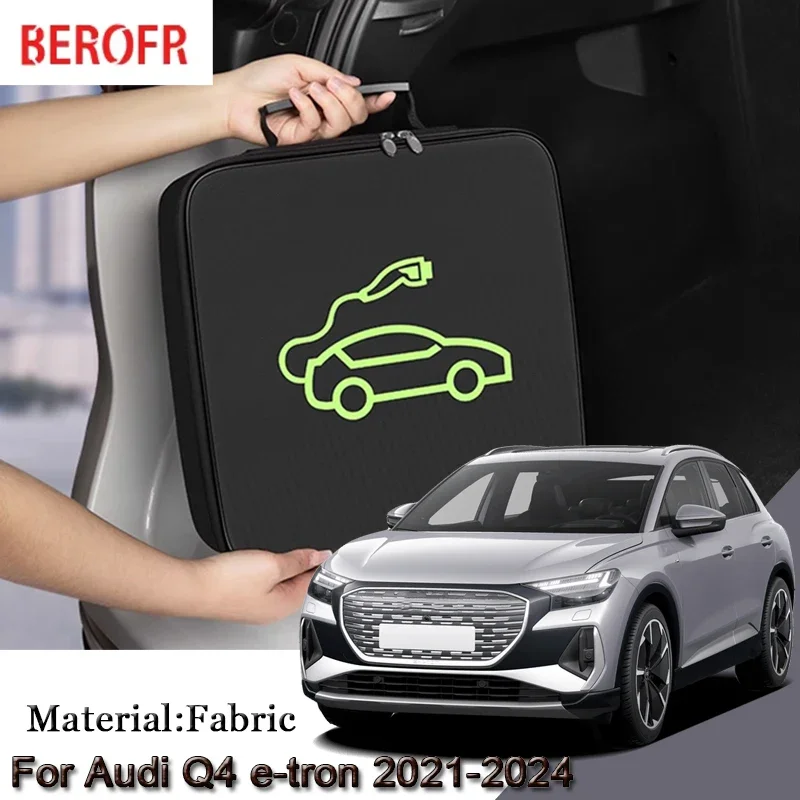 EV Car Charging Cable Storage Carry Bag For Audi Q4 e-tron 2021-2024 Charger Plugs Sockets Waterproof Fire Retardant Accessory