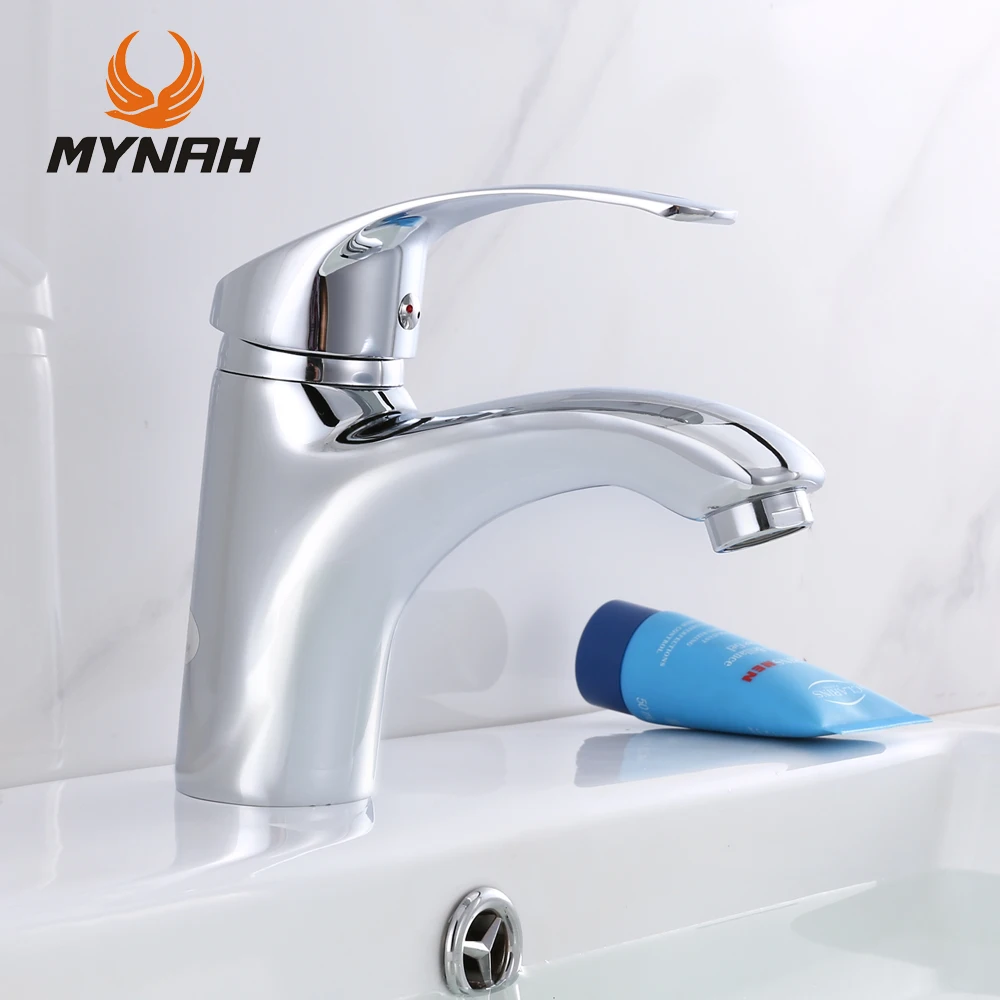 MYNAH Basin Faucets Classical Chromed Basin Faucet Bathroom Single Handle Cold and Hot Water Mixer Washbasin Faucet Washing Hand