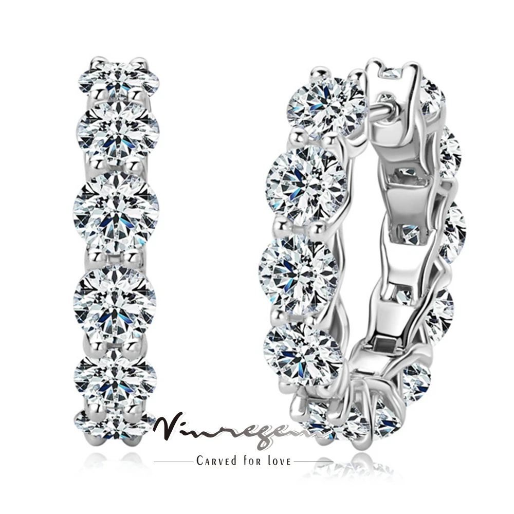 

Vinregem GRA 3EX VVS D Color Round Cut 4MM Moissanite Diamonds Gemstone Hoop Earrings for Women 925 Sterling Silver Fine Jewelry