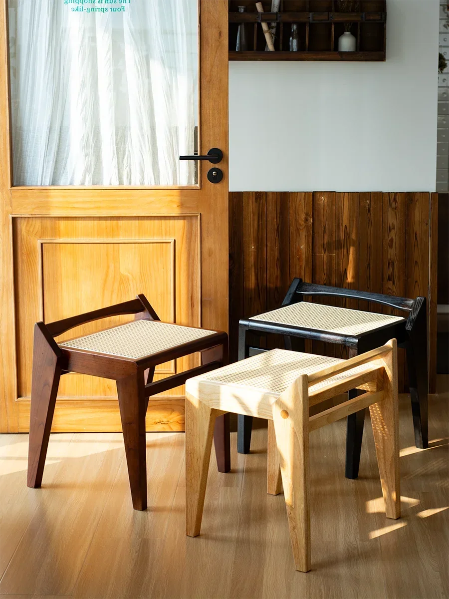 Simple Living Room Chair Solid Wood Rattan Weave Dining Seat Bedroom Dressing Stool Craftsmanship Modern Furniture Decor
