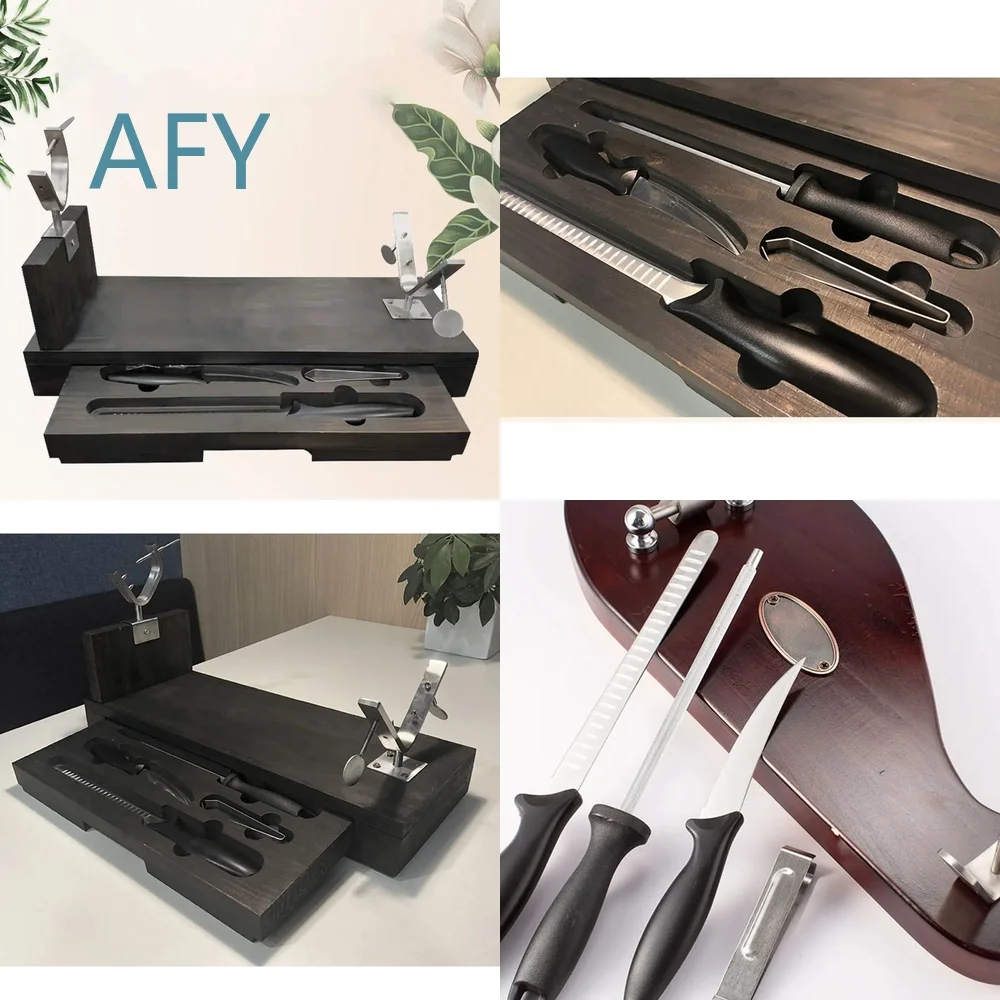 Expositor Comercial para Jamón Español, Jamón Serrano, Jamón Ibérico con Soporte para Cuchillos de Madera Maciza, Rectangular, para Servir