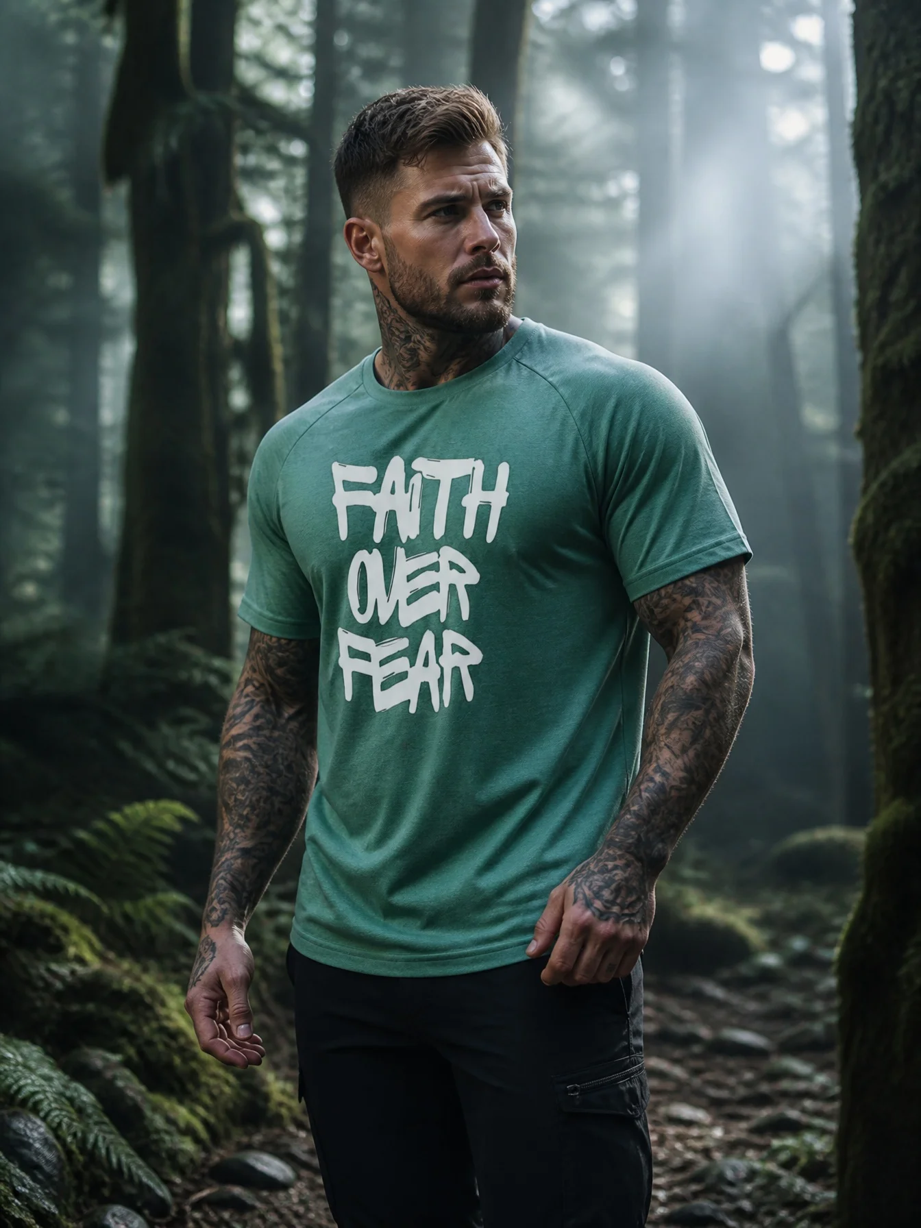 Faith Over Fear Textured Printed Men's Silk T-Shirt Ultra-Stretch Outdoor Fitness Basketball Daily Sports Short Sleeve