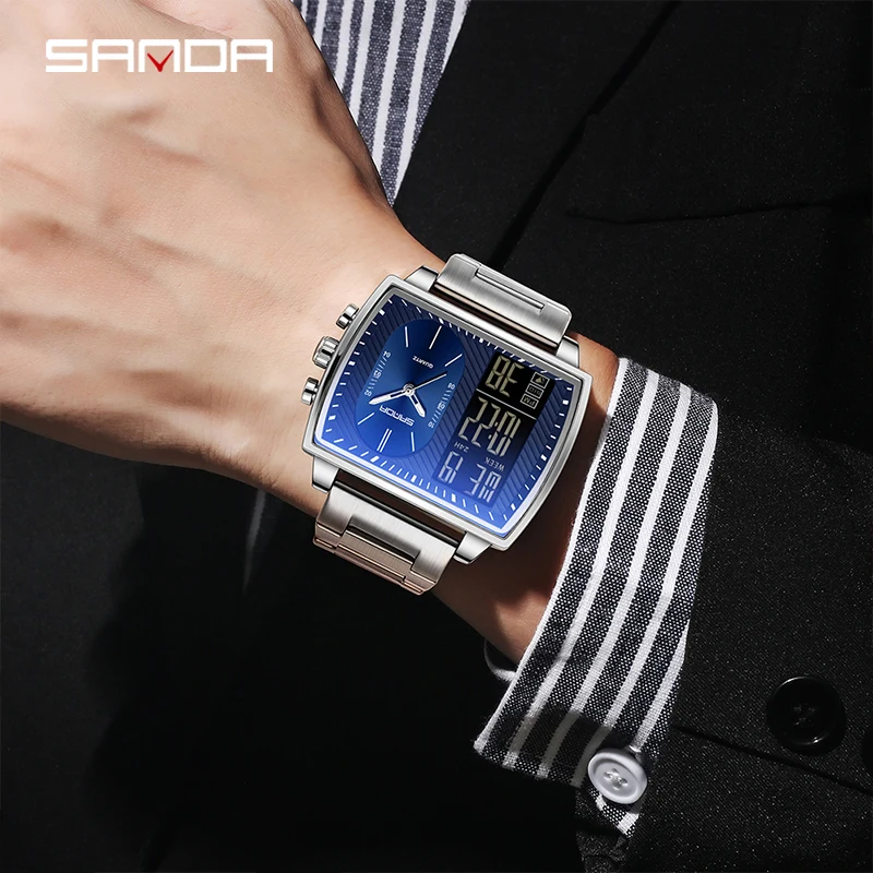 6238 movimento duplo 2 tempo esporte relógio de pulso dos homens à prova dwaterproof água relógios eletrônicos montre homme à prova de choque digital relógio masculino 2229